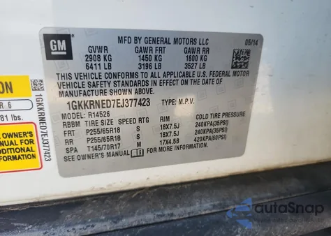 2014 GMC Acadia Sle z USA, uszkodzony, nr VIN 1GKKRNED7EJ377423